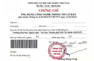 Mẫu Chứng chỉ Tin học cơ bản - Trường ĐH Ngoại ngữ Tin học TPHCM